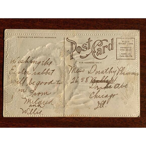 Antique 1910s Ephemera Easter Card Baby Angel Wreath Embossed Used But Unposted - Picture 3 of 3